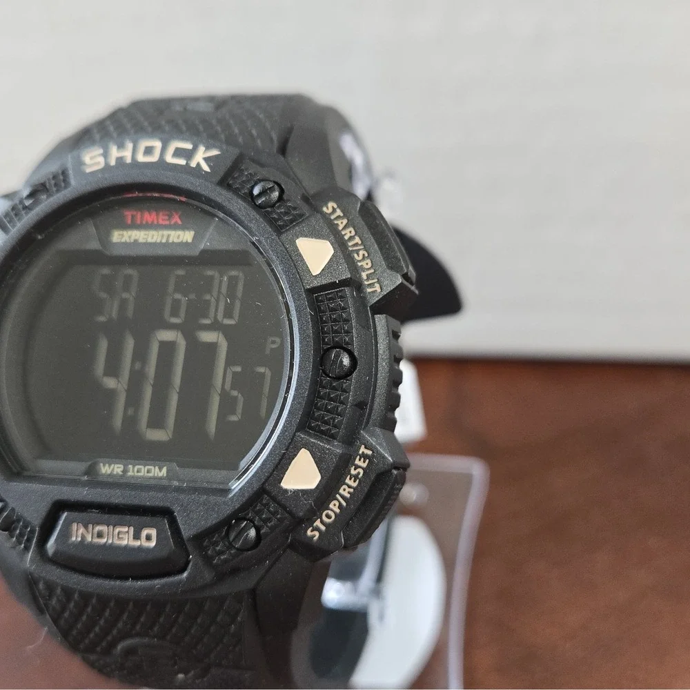 NIB Timex Men's Black Expedition Shock 45mm Resin Watch. Chrono,Alarm,Calendar.